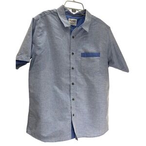 Distortion Mens Large Casual‎ Short Sleeve Button Down Shirt Blue Lightweight